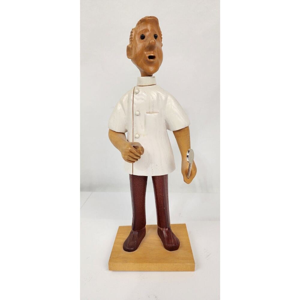 Romer Cormano Italy Hand Carved Wood Dentist with Hand Mirror White Smock 12"